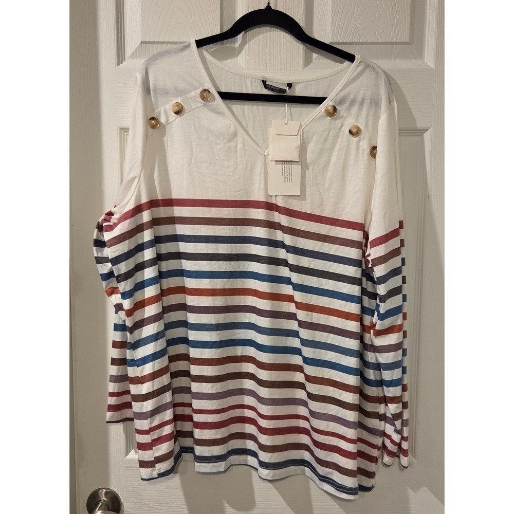 NWT BloomChic Stripe Button Shoulder Top 22 24 3X Plus Size Nautical Stretch Tee